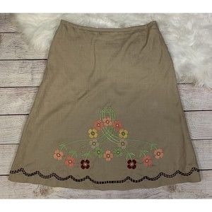 Ann Taylor Loft Tan Woven Embroidered A-Line Skirt Size 10